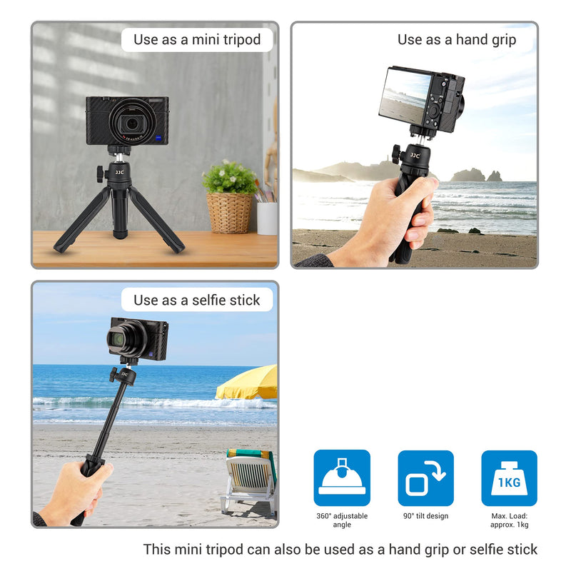 JJC 2 in 1 Selfie Stick Extension Pole and Extendable Mini Tripod for Sony ZV-E10 ZV-1 RX100 VII A6000 A6100 A6300 A6400 A7C Canon EOS M50 M6 Mark II G7X Mark III II Panasonic G100 GX85 G7 G9 & More Extendable Mini Tripod & Selfie Stick