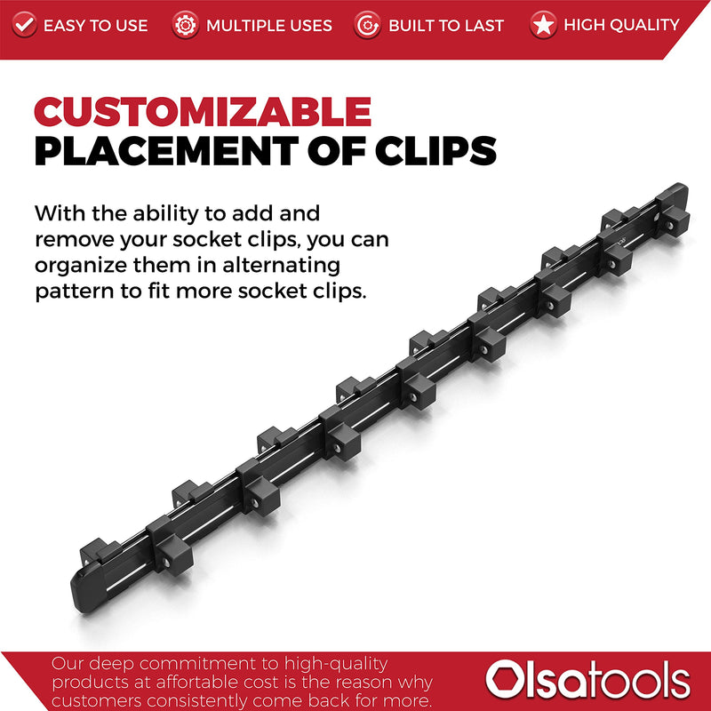 Olsa Tools 1/2-Inch Drive Aluminum Socket Organizer | Professional Quality Socket Holder (Black) Black