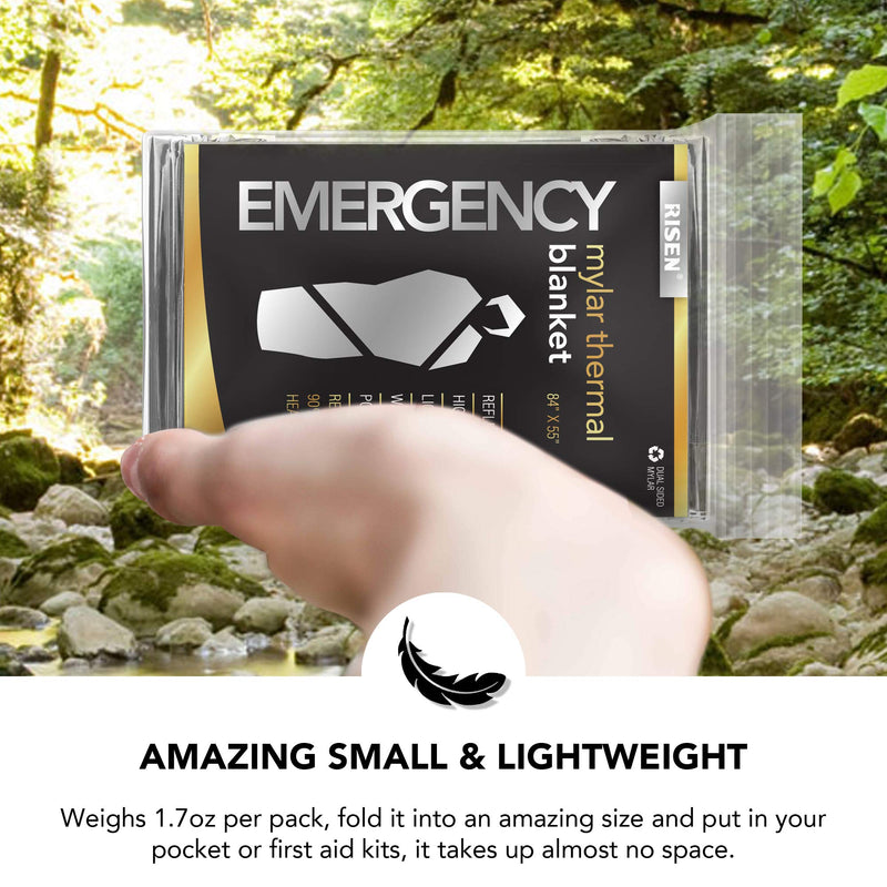 RISEN Emergency Foil Mylar Thermal Blankets - Retains 90% of Body Heat, High Reflective Space Safety Blanket - Ideal Supply for Survival, Outdoors, Camping, Hiking, Marathons or First Aid 7 Silver 1 Gold