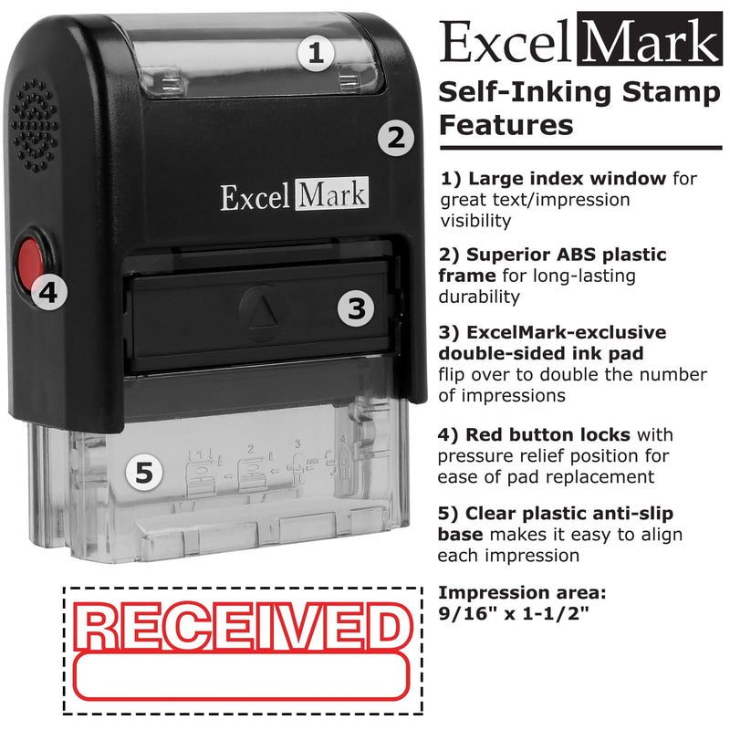 ExcelMark Received Self Inking Rubber Stamp (Stamp Plus 5cc Refill Ink)