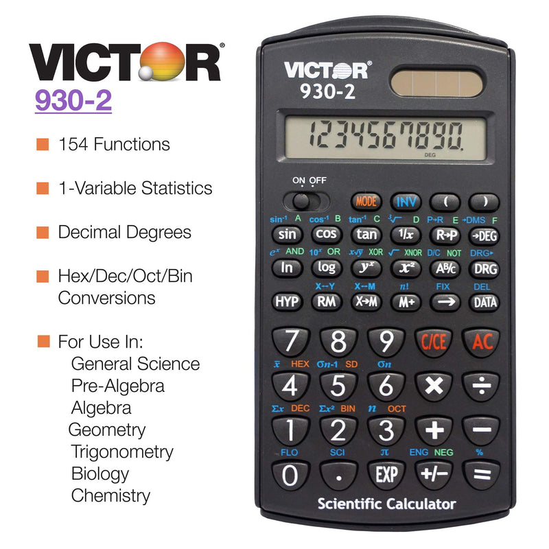 Victor-930-2 Scientific Calculator, 1Line Display-Black and Silver , 3 x 5