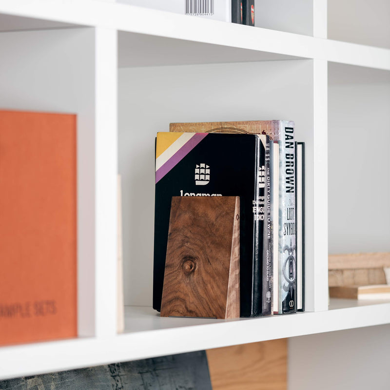 TILISMA Handmade Wooden Book Ends - Decorative Bookends for Shelves - Sturdy Book Holders for Heavy Books - Walnut Tree