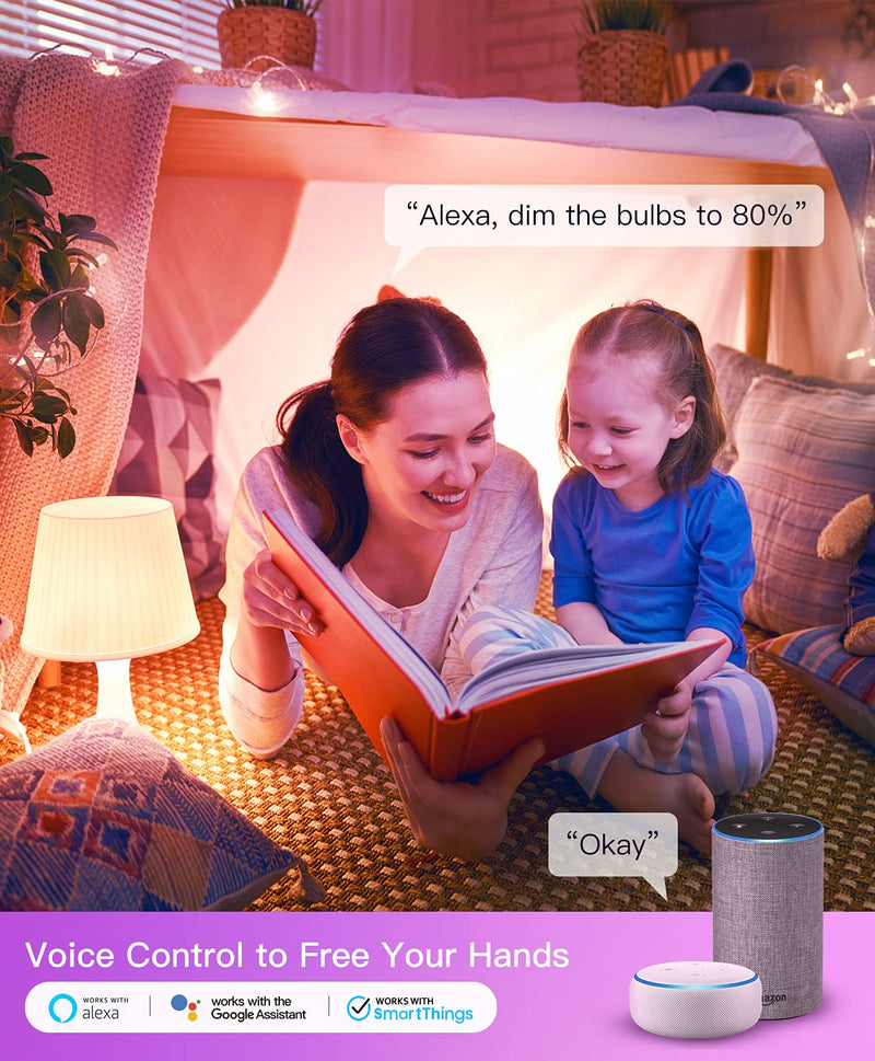 Smart Light Bulbs 2 Pack, Treatlife 2.4GHz Music Sync Color Changing Light Bulb, Works with Alexa, Google Home, A19 E26 9W 800 Lumen LED Dimmable Smart Bulb, for Party Decoration, Smart Home Lighting