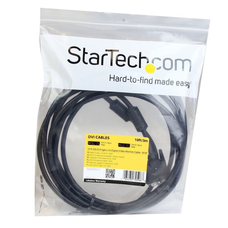 StarTech.com DVI Cable - 10 ft - Single Link - Male to Male Cable - 1920x1200 - DVI-D Cable - Computer Monitor Cable - DVI Cord - DVI to DVI Cable (DVIDSMM10) 10 ft / 3m