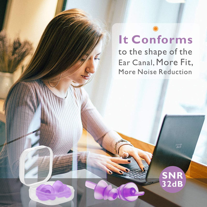 Sleeping Ear Plugs[3 Pairs], 100x Reusable Ultra Soft Noise Reduction and Hearing Protection earplugs for Side Sleepers, Snoring, Travel, Working, Other Loud Events - 32dB Hearing Protection Purple