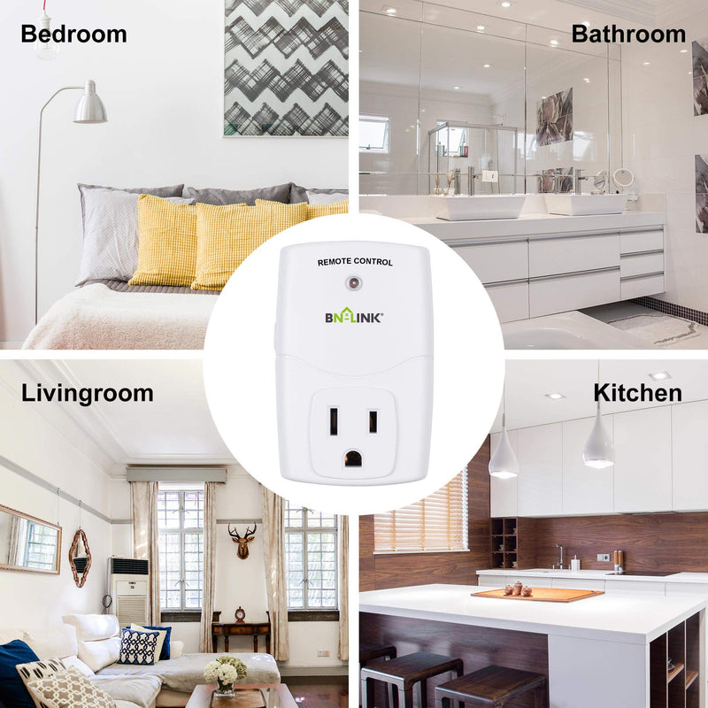 BN-LINK Mini Wireless Remote Control Outlet Switch Power Plug in for Household Appliances, Wireless Remote Light Switch, LED Light Bulbs, White (2 Remotes + 5 Outlets) 1200W/10A