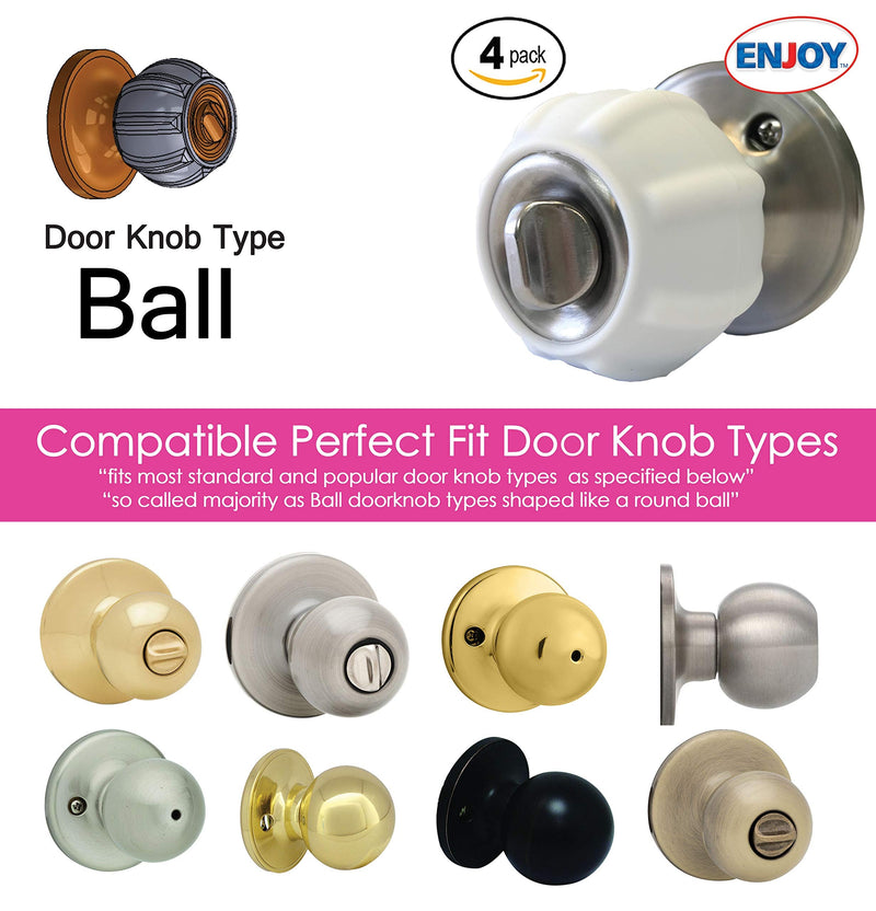 New Enjoy Cover - Door Knob Cover Grips Non Slip Arthritis & Senior Living Aids Grippy Easy Open Decorative. Simple Functional Effective Solution- 4 Pack (White, Ball)