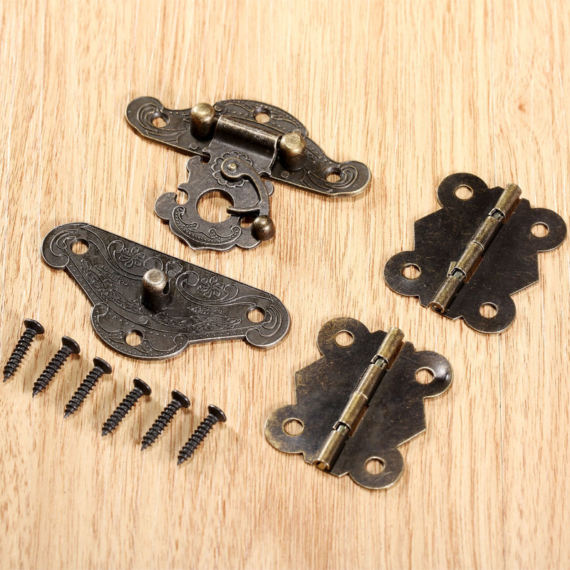 Dophee 1pc Furniture Decorative Cabinet Jewelry Box Latch Hasps and 2pcs Butterfly Hinges with Screws