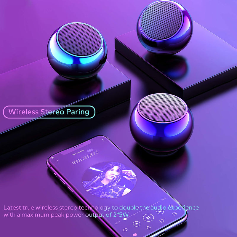 TWS Wireless Portable Small Bluetooth Speakers with 5W Big Sound, Wireless Stereo Pairing, Metal Enclosure, IP65 Splashproof, Minimalism Design, Nylon Lanyard for Echo Dot/Android/ipad/iPhone/Laptop Round