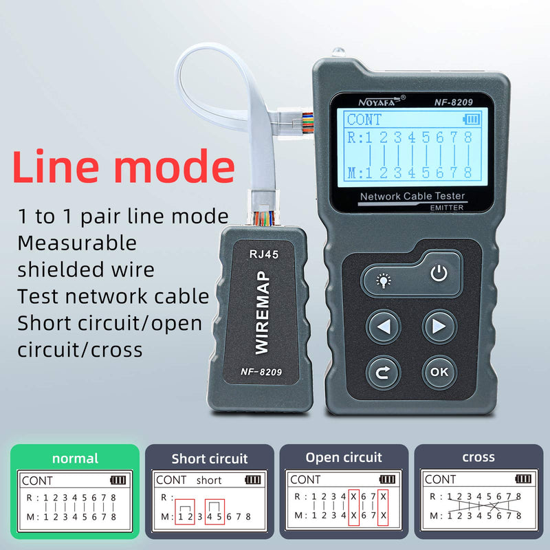 Cruiser NF-8209 Network Cable Tester with PoE Wire Tracker CAT5e CAT6 CAT6a Cable Length Measurement NCV Function Scan Cable Wiremap 4 in 1 Tester