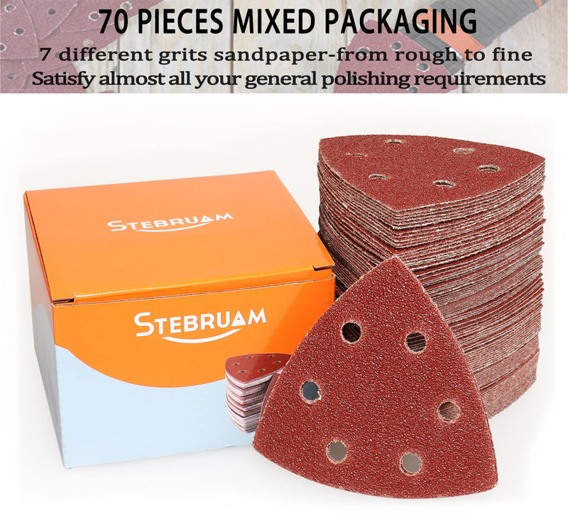 STEBRUAM delta sander sandpaper triangle sander, pack of 65 delta sandpaper Velcro sandpaper 120 grits for sanding triangles 93x93x93mm Triangle sandpaper 120 grits