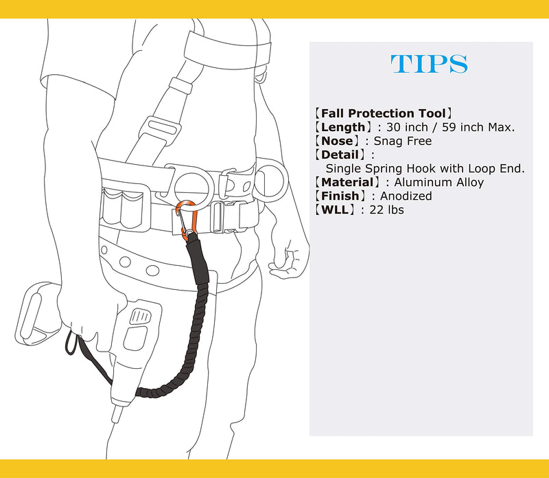 CYC 4004 Tool Lanyard 30/59 Inch with Single Carabiner suits for different tools and applications, like Scorpion, wrenches, pliers, screwdrivers, etc. It would be a nice tool to help you at anywhere. Single Tail 4SE4