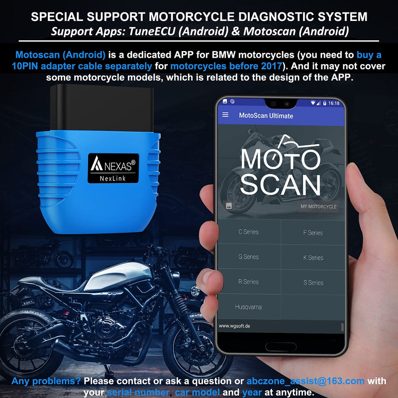 NEXAS Bluetooth 5.0 OBD2 Scanner Code Reader for iPhone Android Windows, Car Diagnostic Scanner Check Engine Light Smog Check Scan Tool for Vehicles After 1996 and for Motorcycles Specially