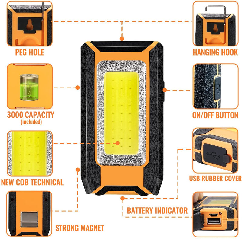 2 Pack 40W 1600LM LED Work Light, Rechargeable Portable LED Magnetic Flood Lights for Outdoor Camping Hiking Emergency Car Repairing and Waterproof Job Site Lighting (2 Pack) 2