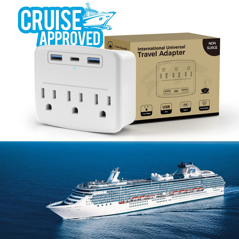 Cruise Power Strip Foldable Non Surge Protector with USB C Outlets 3.4A Total, Multi Plug Wall Socket, Cruise Essentials Accessories Must-Haves for Travel Ship, Home, Japan Applicable white