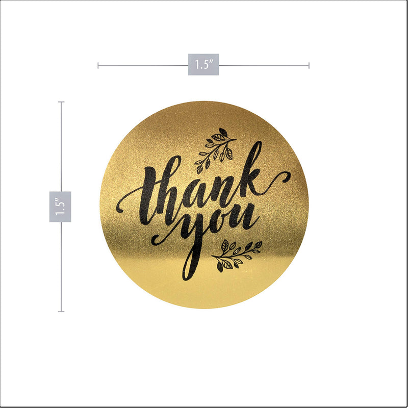 Thank You Label Sticker 1.5" Round Matte Gold 500 Labels per Roll, Thank You Sticker Gold for Birthdays, Weddings, Giveaways, Bridal Showers and Perfect for Small Business Owner