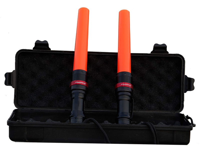 FOXFIRE Traffic Baton Kit with 250 Lumen LED Flashlight, 1/2 Mile Visibility for Event Staff, Crowd Control and Air Traffic Control, 2 Pack