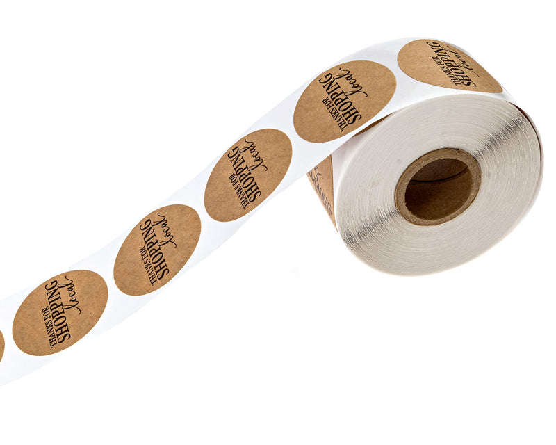 1.5" Round Kraft Thanks for Shopping Local Stickers / 500 Labels Per Roll