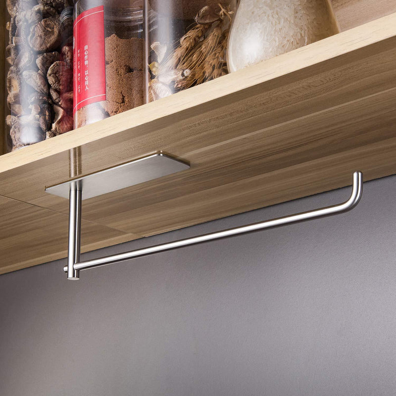 SUNTECH Paper Towel Holder Under Kitchen Cabinet - Self Adhesive Towel Paper Holder Stick on Wall, SUS304 Stainless Steel Rectangle-Silver