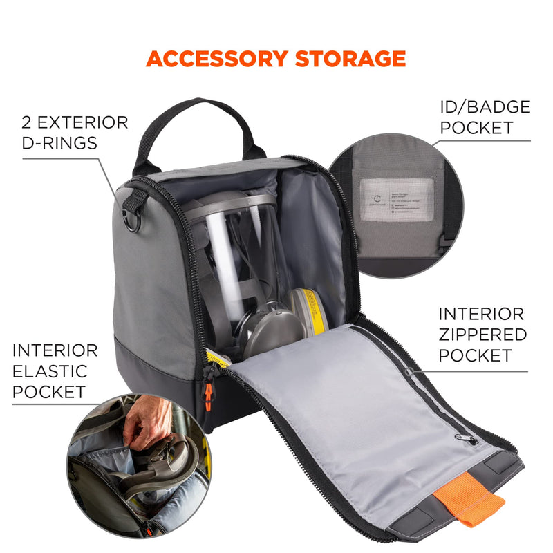 Ergodyne Arsenal 5185 Respirator Mask Storage Bag, Fits Half and Full Face Respirators, Zipper and Magnetic Closure, Gray