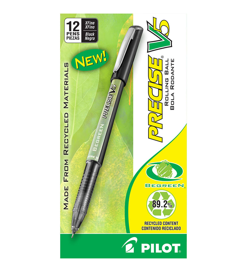 PILOT Precise V5 BeGreen Liquid Ink Rolling Ball Stick Pens, Extra Fine Point (0.5mm) Black Ink, 12-Pack (26300) Pack of 12