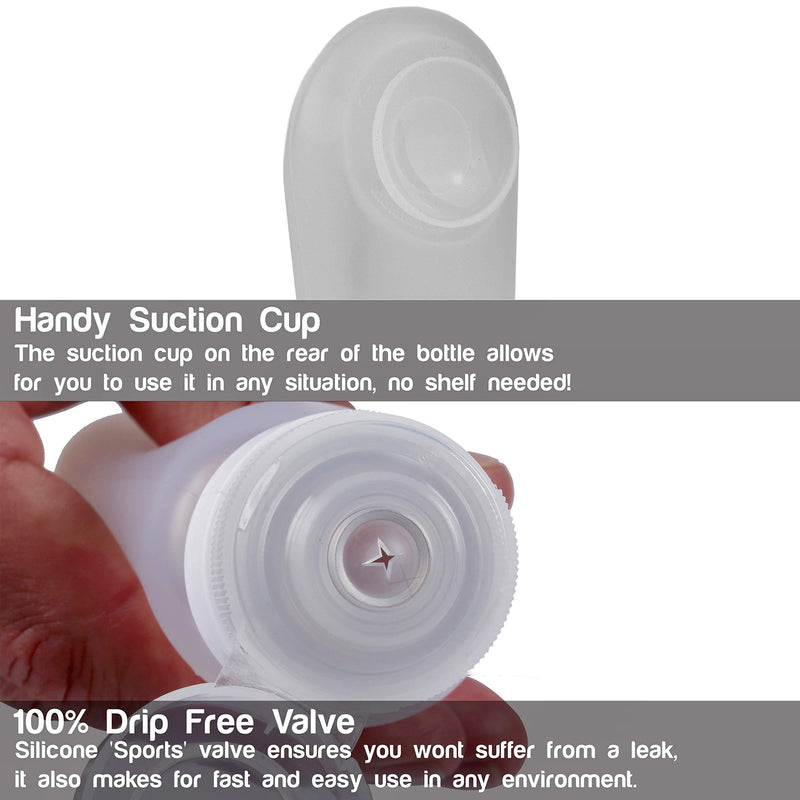 LiquiSnugs Premium - 100% Guaranteed Leak Proof - Silicone Travel Bottles (4 PACK) TSA Approved. Premium Range with Suction Cups and Adjustable Labels - by TravelSnugs
