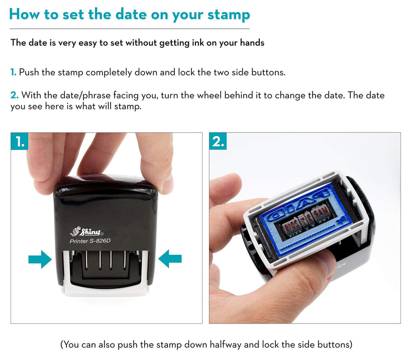 Shiny Date Stamp 2-Color self Inking Stamp with Entered - Arrow Style (S2), Blue/Red Ink