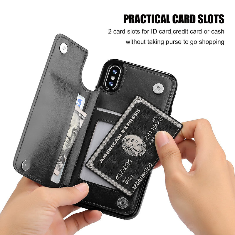 iPhone Xs iPhone X Wallet Case with Card Holder,OT ONETOP Premium PU Leather Kickstand Card Slots Case,Double Magnetic Clasp and Durable Shockproof Cover(Black) iPhone Xs/X 5.8" Black
