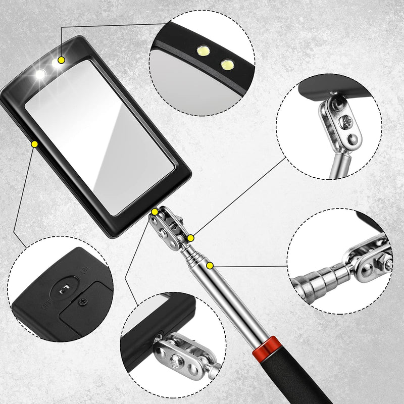 Led Telescoping Inspection Mirror Round Mirror Square Mirror Inspection Tool for Check The Condition of The Vehicle, Observe The Eyelashes, Mouth and Other Small Parts (4 Pieces) 4