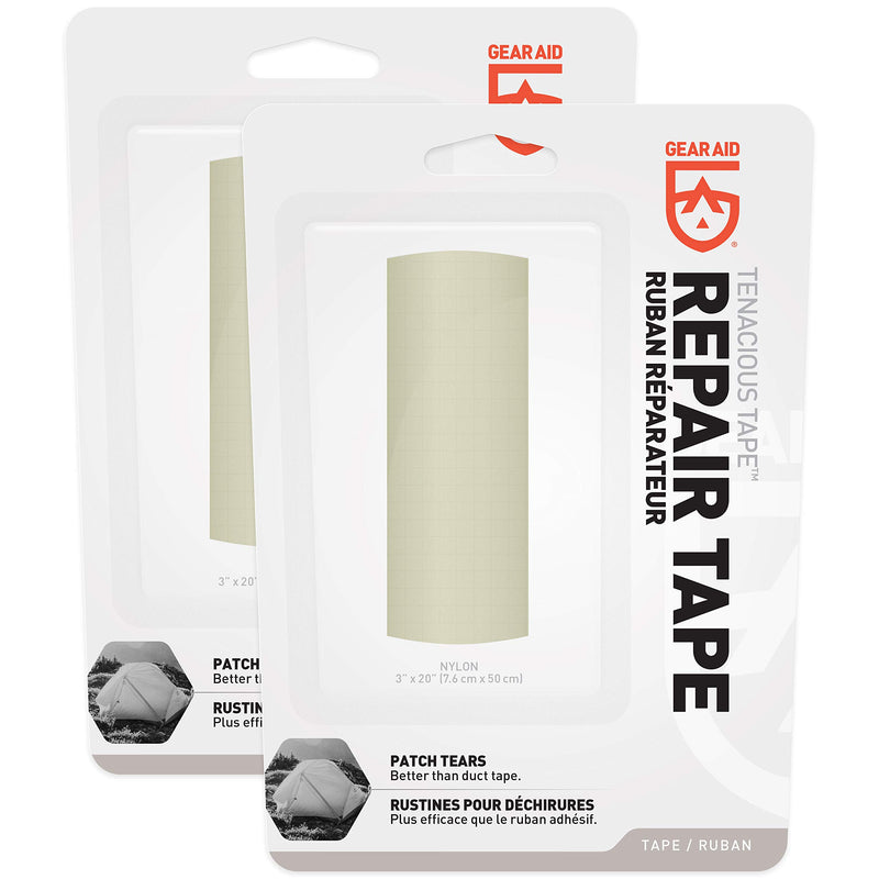 GEAR AID Tenacious Tape Fabric and Vinyl Repair Tape, 3” x 20” 2 Pack Off-White