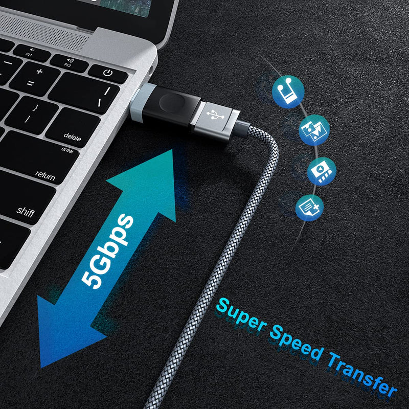USB C Male to USB 3.0 Female Adapter 3-Pack,Thunderbolt 3 Type A OTG Cable Converter for MacBook Pro,iPad Air 4,S21,21,Chromebook,Microsoft Surface Go,Galaxy Note 10 20 S10 S20 Plus Ultra Z Flip Fold Black