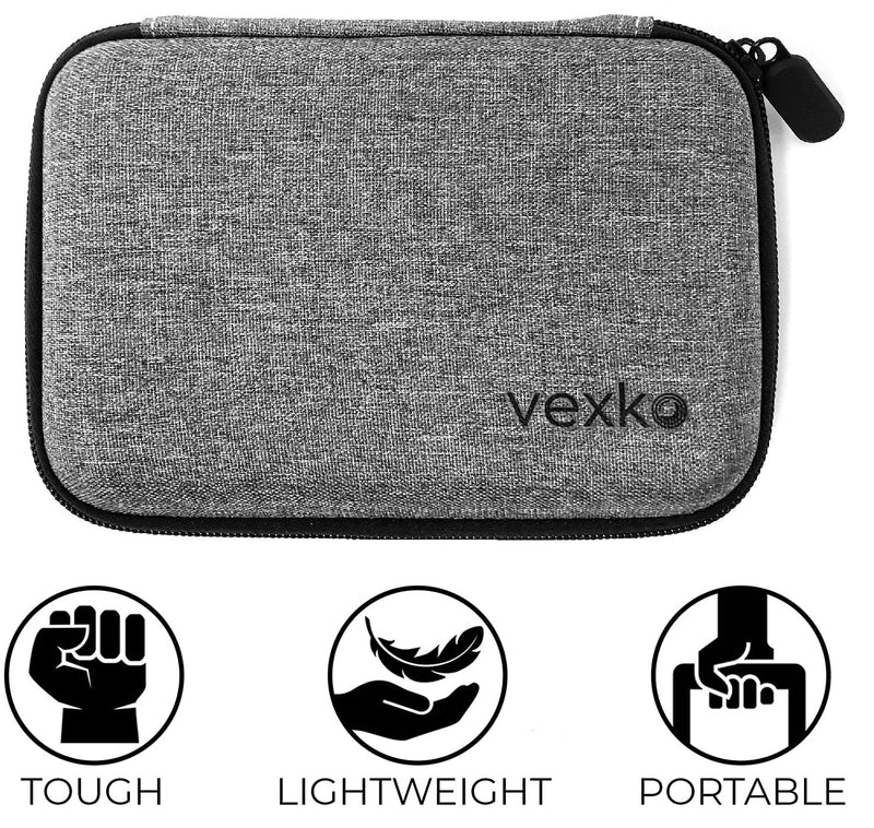 Vexko External Hard Drive Portable Carrying Case 6" with Inner Pocket - Slim , Compact, Attractive Gray Fabric with Zipper. Padded Protection, Lightweight, Durable (Grey) Grey