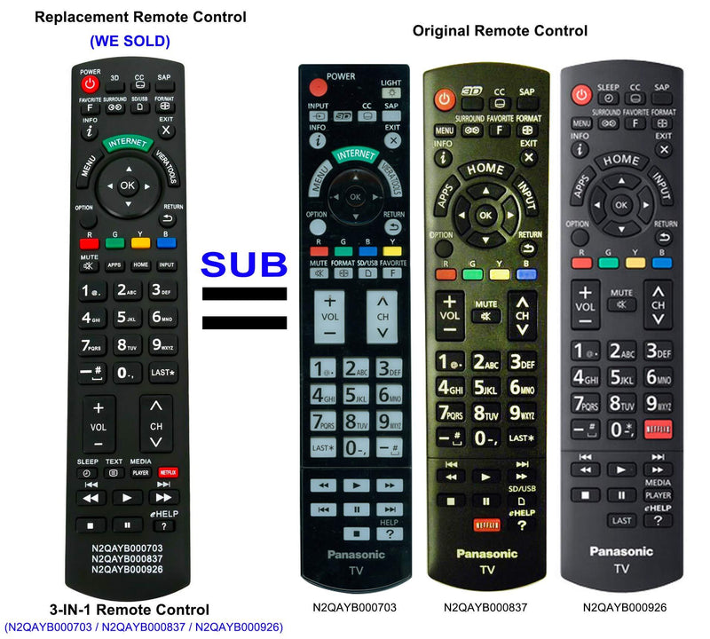 New N2QAYB000703 Remote fit for Panasonic Viera TV TC-L42ET5 TC-L47ET5 TC-L55ET5 TC-P55VT50 TC-P65VT50 TC-L47DT50 TC-L47WT50 TC-L55WT50 TC-L55DT50 TC-P50GT50 TC-P55GT50 TC-P50ST50 TC-P55ST50