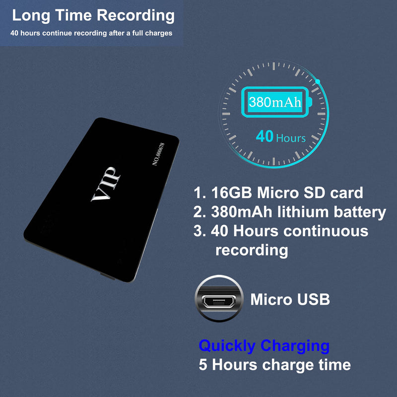 Voice Recorder Cards, 16GB Noise Canceling Voice Activated Recorder 40 Hours Battery Recording Time, External Memory Card, USB Files Transfer,Playback,MP3 Player