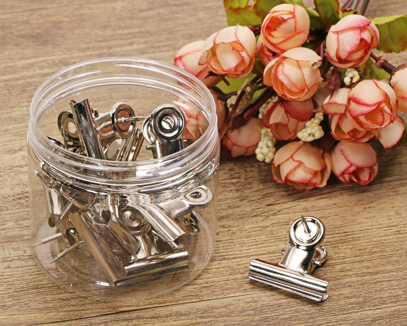 Tupalizy 15PCS Push Pins Clips Bulldog Thumbtack Clips for Bulletin Cock Board Wall Office School Home Cubicle Pictures Documents Notes Paper Calendar Photos Files Artwork Craft Projects (Silver) Silver