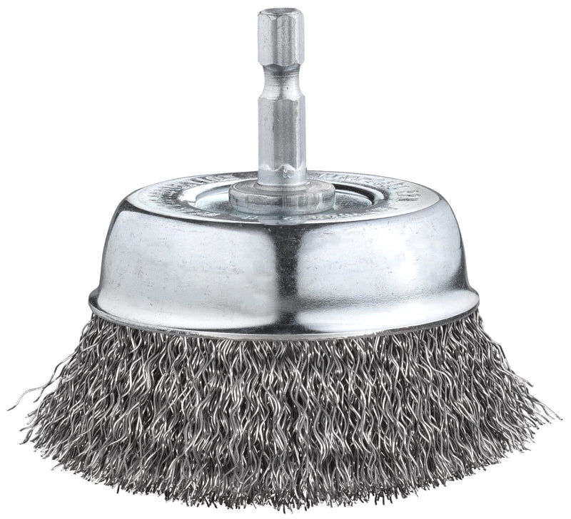 kwb cup brush coarse, corrugated, HSS steel wire, Ø 75 mm for metal and stone, wire brush for drilling machine incl. E6.3 hexagonal shaft, for derusting, descaling, roughening and cleaning cup brush Ø 75 mm