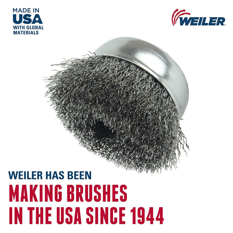 Weiler 14036 4" Crimped Wire Cup Brush, .020" Steel Fill, 5/8"-11 UNC NUT, Made in the USA 4" Dia .020" Wire Size x 1-3/8" Trim Length