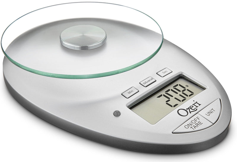 Ozeri Pro II Digital Kitchen Scale with Removable Glass Platform and Countdown Kitchen Timer (1 g to 12 lbs Capacity) Silver