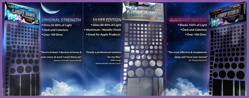 LightDims Original Strength - Light Dimming LED Covers and Light Dimming Sheets for Routers, Electronics and Appliances and More. Dims 50-80% of Light, in Minimal Packaging.