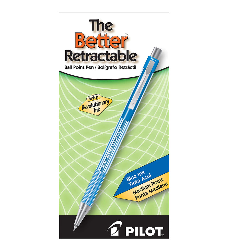 PILOT The Better Ball Point Pen Refillable & Retractable Ballpoint Pens, Medium Point, Blue Ink, 12-Pack (30006) Box of 12