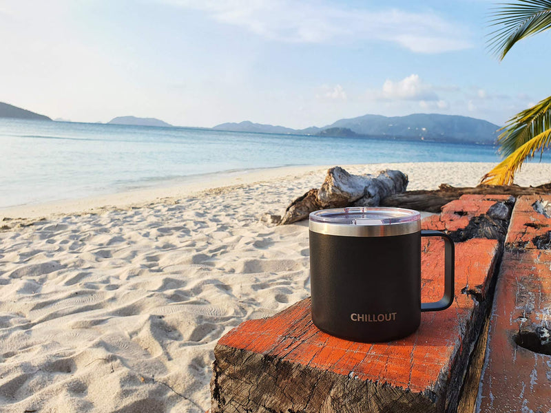 16 oz Stainless steel Vacuum Insulated Coffee Mug with Handle and Lid, Large Thermal Camping Coffee Mug Cup with Durable Sliding Lid for Men & Women - Keeps your Beverages Hot/Cold for a Long Time Black 16 oz