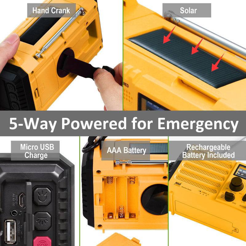 Emergency Radio 5-ways Powered Crank Solar Battery Operated Portable AM FM SW NOAA Weather Alert Radio with USB Charger,Camping Flashlight,Lamp,Headphone Jack,Compass,SOS Alarm,Best Survival Equipment Orange