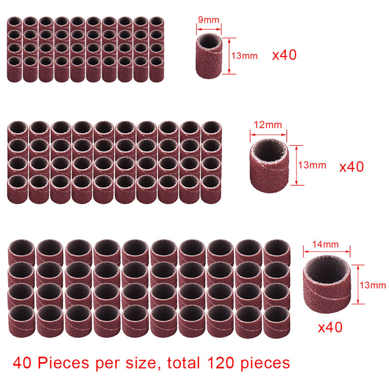 AUSTOR 132 piece sanding sleeve set with free box including 120 pieces sanding bands and 12 pieces sanding roller for Dremel rotary tool