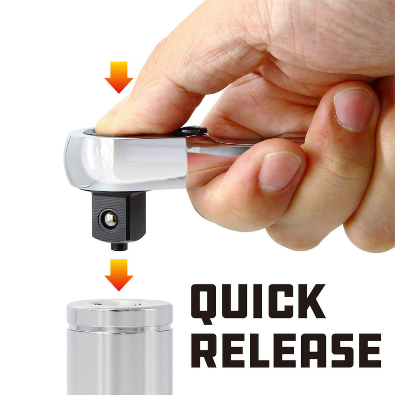 Powerbuilt Quick Release Ratchet with Contour Handle, 1/4 Inch Drive , 72 Tooth, Sealed Head, Pro Tech Tool Series - 649968