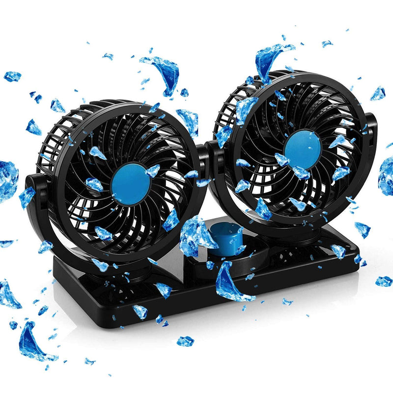 FiveJoy 360 Degree Rotatable Car Fan - 12V DC Electric 2 Speed Dual Head Fans, Quiet Strong Dashboard Cooling Air Circulator Fan for Sedan SUV RV Boat Auto Vehicles Golf or Home