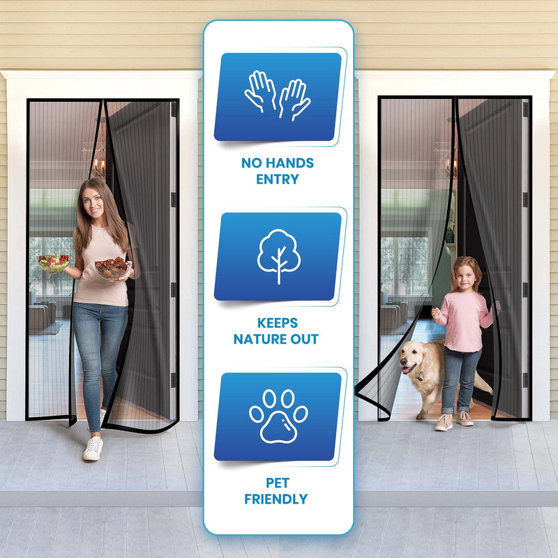 Flux Phenom Magnetic Screen Door - Keep Bugs Out, Let Cool Breeze In - Self Sealing Magnets, Heavy Duty Retractable Mesh Net Closure - Curtain Works With Pets, Sliding Door, Front Doors - 38 x 82 Inch