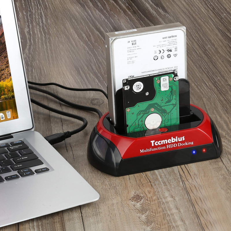 Tccmebius Hard Drive Docking Station, TCC-S867-US USB 2.0 to 2.5 3.5 Inch SATA IDE Dual Slots External HDD Enclosure, for 2.5" 3.5" IDE SATA I/II/III HDD SSD