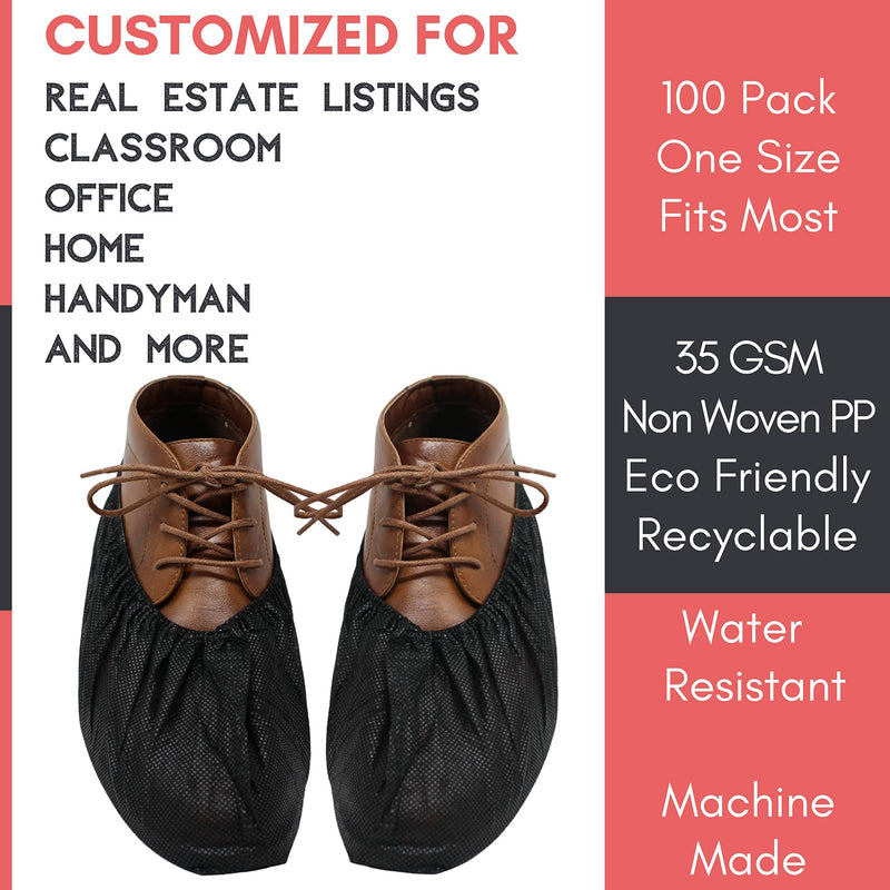 RE GOODS Shoe Covers | X Large - Extra Thick | 100 Pack | Black Disposable Boot and Shoe Booties | 35 GSM Non Woven | Non Slip - Indoor Outdoor