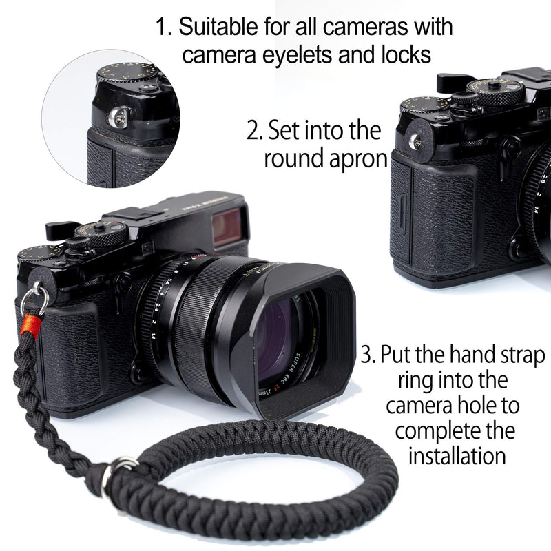 Camera Wrist Strap (Black) Paracord Camera Hand Strap Black