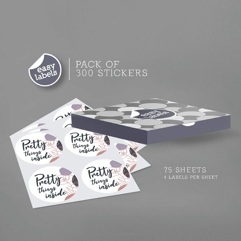 300 Pretty Things Inside Sticker Labels | White Background with Flowers Design | 2" Inch Round | Highly Recommended for Small Business Owners .